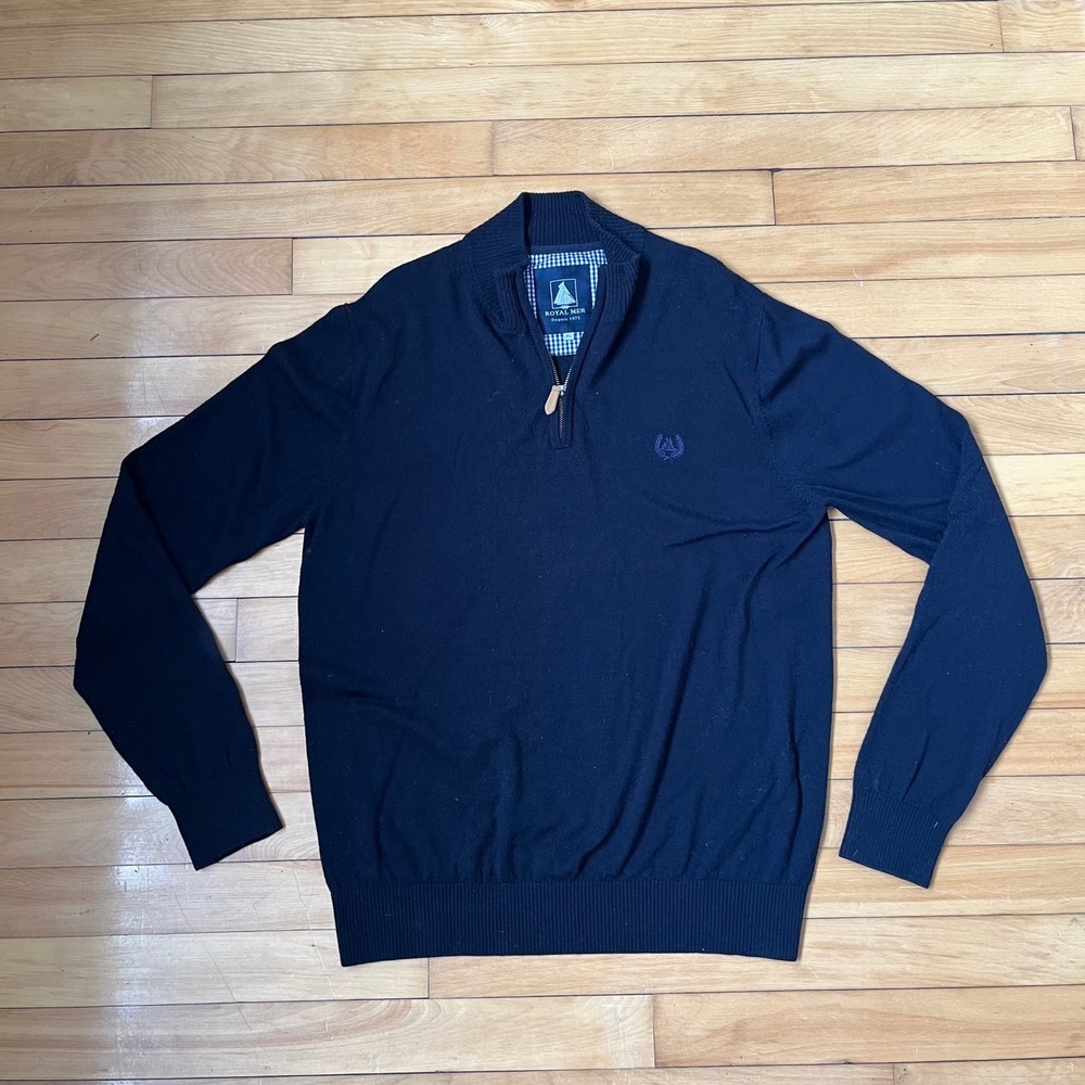 Royal Mer Mens Navy Blue Extra Fine Merino Wool Quarter Zip Sweater Size XL